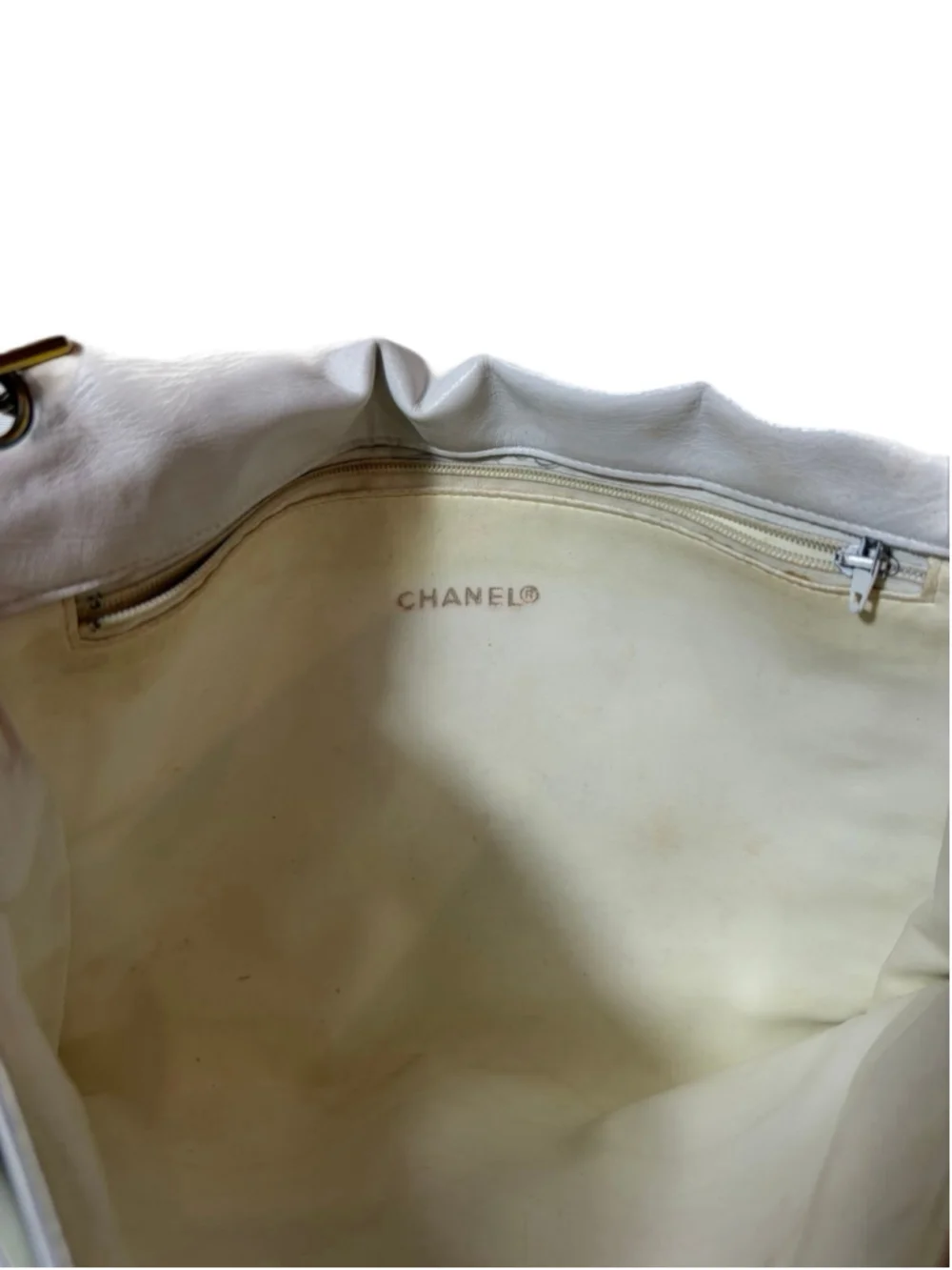 Vintage Chanel White Quilted Lambskin XL Maxi Single Flap Chain Bag